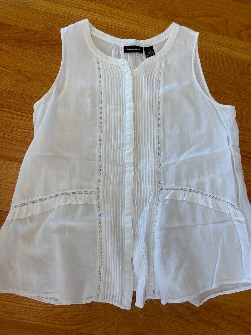 White Sleeveless Pintuck & Eyelet Blouse